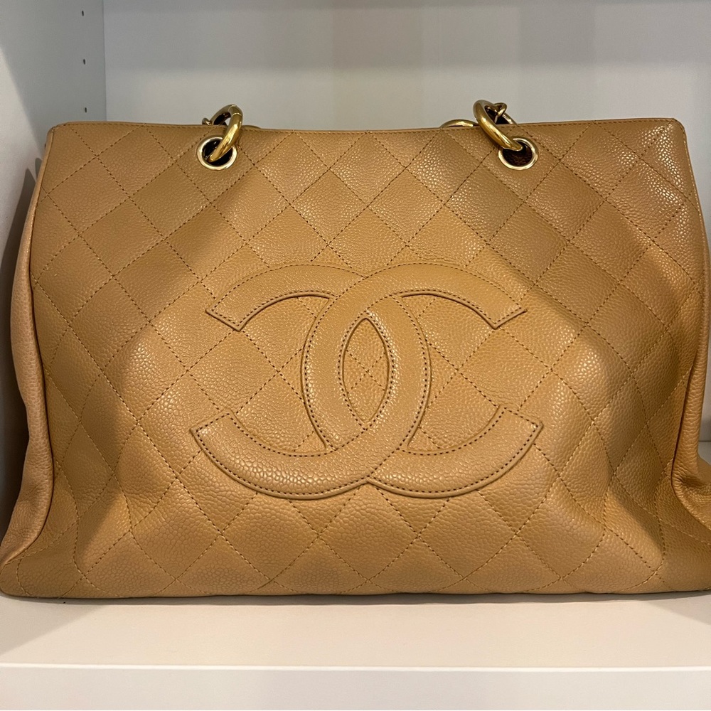 Chanel Caviar Tan Shopping Tote